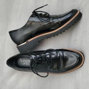 FRANCO SARTO Charles Black Faux Patent Leather Oxford Shoes WOMEN'S SIZE: 9M